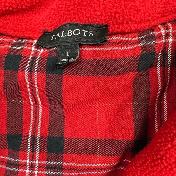 Talbots Womens Jacket Size L Red Quilted Details Fleece Pockets‎ Warm Cozy - Picture 8 of 9